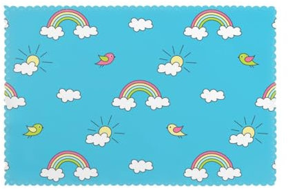 Platzsets mit Regenbögen, Sonne, Wolken und Vögeln, für drinnen und draußen, Restaurants, Dekoration, 30,5 x 45,7 cm, 6 Stück