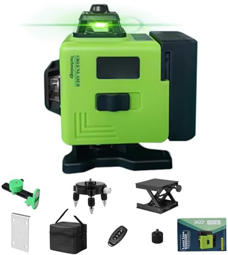 Kreuzlinienlaser mit Mini Stativ, 4D-Laser mit 16 Linien, 4x360 ° 4D Green Beam Cross Line Lazer Level mit 2 Batterien, 360 ° Horizontal/Vertikaler Linien Laser -Fernbedienung