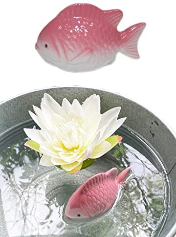 itsisa Teichdeko Schwimm Fisch Rose 11x7 cm aus Porzellan schwimmend für Schwimmschale, als Teich Deko, Deko für Vogeltränke etc. - Fische, Schwimmtiere
