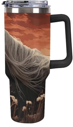 Romantic Mustang Insulated Stainless Steel Travel Mug, 40 Oz Tumbler with Handle And Straw Double-Wall Vacuum Coffee Cup, Leak-Proof Lid, Keeps Drinks Hot/Cold for Hours