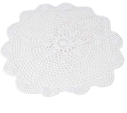 Runde Spitzentischdecke Vintage Häkeldeckchen Matte Home Decor Baumwolle Tischdecke für Esszimmer Café Restaurant 40 cm (weiß)