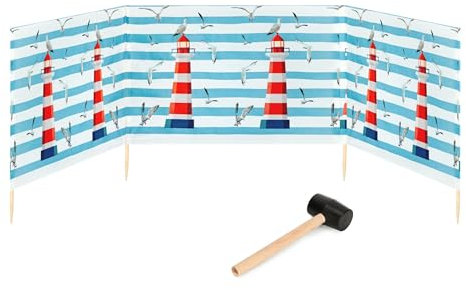Garronda Strand Windschutz Sichtschutz 4m lang Plus Gummihammer GAEX001 (Leuchtturm, 4m)