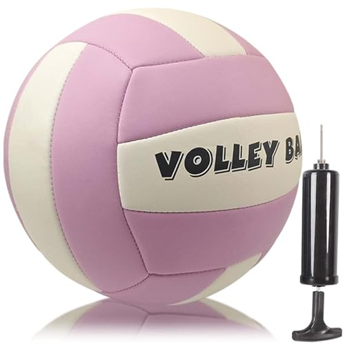 Volleyball Offizielle Größe 5, Beachvolleybälle Indoor Outdoor, PVC Weicher Volleybälle mit Pumpe, Beach Ball mit Soft Touch für Strand, Garten und Bad (Macaron Lila)