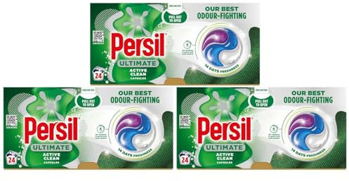 Persil Ultimate Washing Capsules 24 Washes Active Clean, Outstanding Stain Removal with No Residues Even in Quick and Cold Washes 14 Days of Lasting Freshness Washing Pods, 3 Pack