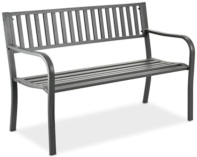 Relaxdays garden bench, 2-seater, HxWxD: 82 x 127.5 x 59.5 cm, steel, bench for garden, terrace, balcony, park, grey