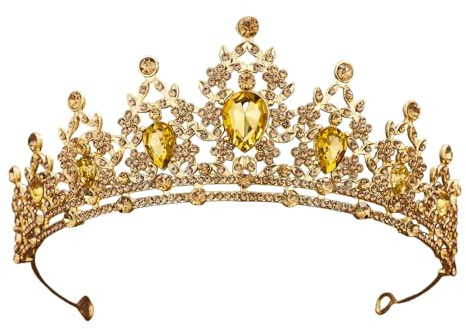 RQcMid Krone MäDchen, Diadem Gold, Tiara, Krone Damen, Kristall Tiara, Hochzeit Tiara, Abschlussball, Geburtstag, Prinzessinnenparty (Gold)