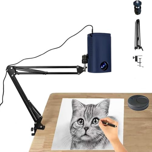 Drawing Projector for Tracing, Portable Art Projector for Desktop Canvas and Wall, USB/Smartphone Compatible, Remote Control, Ideal for Kids, Beginners (Blue 1.95m)