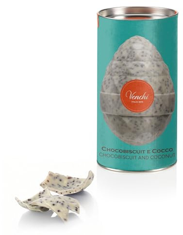 Venchi - Schokoladenei mit Kokos und Chocobiscuit, 150 Gr, mit Zartbitterkeks-Granulat, Glutenfrei, mit Überraschung, Venchi-Osterkollektion, Geschenkidee