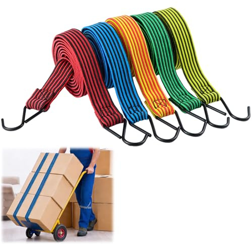 5 Pcs 2m/6.6ft Long Bungee Cords with Hooks, Elastic Bungee Straps with Hooks, Heavy Duty Elastic Luggage Straps with Hookss, for Luggage Furniture Camping Roof Racks Fixings Ropes