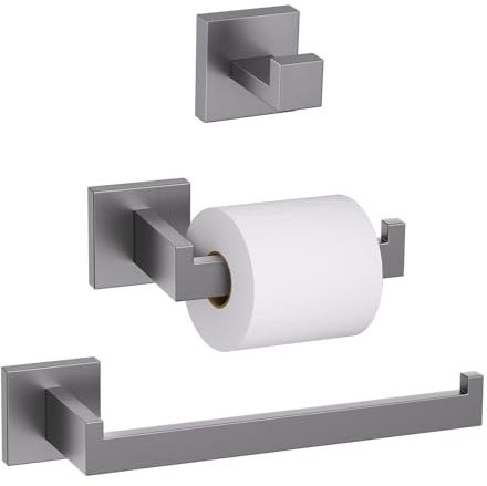 TURS Gunmetal Grey 3-Piece Bathroom Accessories Set, Wall Mounted | SUS 304 Stainless Steel, Gun Metal Grey Toilet Roll Holder,Bathroom Towel Ring Toilet Roll Holder Set Grey