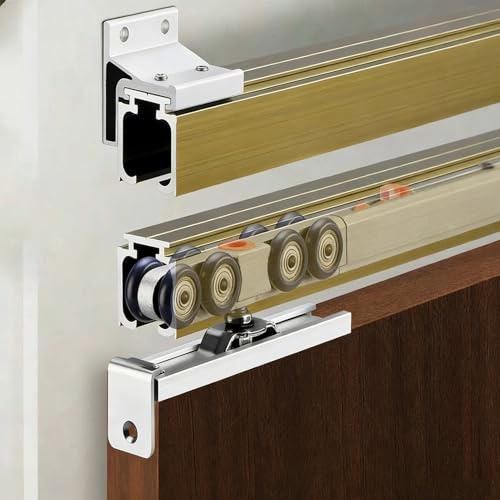 Kit Puerta Corredera Kit de Rieles para Puertas Correderas, Montaje en Pared Simple, Recambio de Herrajes para Puertas de Armario/Empotradas, Riel con 8 Ruedas(43in(109cm))