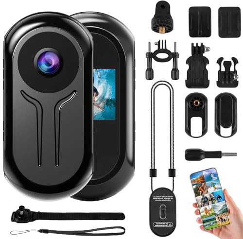 OBEST Mini Action Cam 2K Nachtsicht mit 0,85 Display, 360 WIFI POV Bodycam | 120 Weitwinkel, Magnetisch Sportkamera für Vlog Nachtangeln Alltag Laufen Reisen Ski, Helmkamera Motorrad mit Zubehör