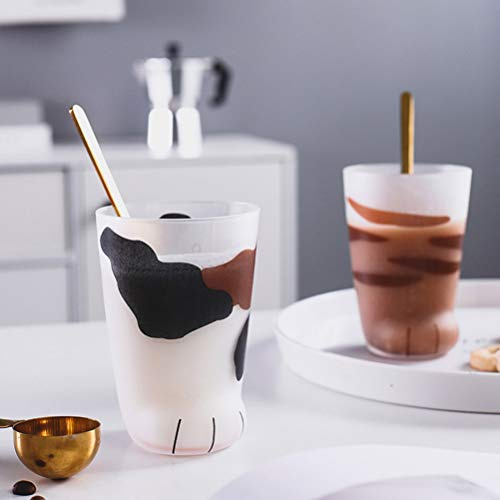 OEBUAFI Tasse en Verre Mignonne de Pattes de Chat, Tasse à café Résistante à la Chaleur de 300 Ml avec la Conception de Griffes de Chat Givrées, pour le thé au Lait Expresso Latte Bureau (A)