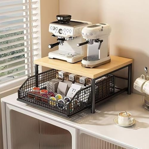 Carrello da cucina per forno a microonde, piccolo ripiano con cestello Sto senza ruote, ideale per ufficio, soggiorno, camera da letto, nero, 37 x 26 cm, design salvaspazio