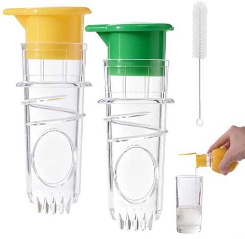 Lot de 2 Nouveau Citron À Vis, Presse-Agrumes Manuelle Robuste Jaune Vert Plastique, avec Couvercle Brosse Nettoyage, pour Cuisine Pique-Niques PréParation Jus Agrumes Frais