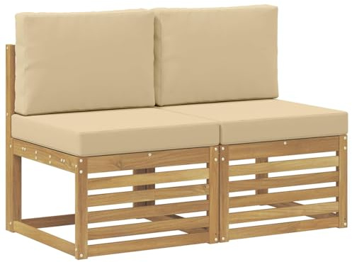vidaXL 2 Stück Outdoor Mittelsofa Massivholz Akazie Weiß, Gartenmöbel für draußen, wetterfest, schicke Balkon-Layouts, Flexibles Design, Robustes Holz