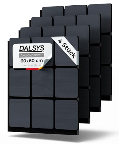Dalsys 4x Panneaux acoustiques à motif carré 3D 60 x 60cm Chêne noir bois