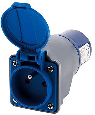 Zenitech - Adaptador Compacto IP44 A Prueba de Agua - Sin Cable Hembra 16A 2P+T a Macho CEE17 - Ideal para Camping y Actividades Náuticas - Conforme a la Norma CE – Azul