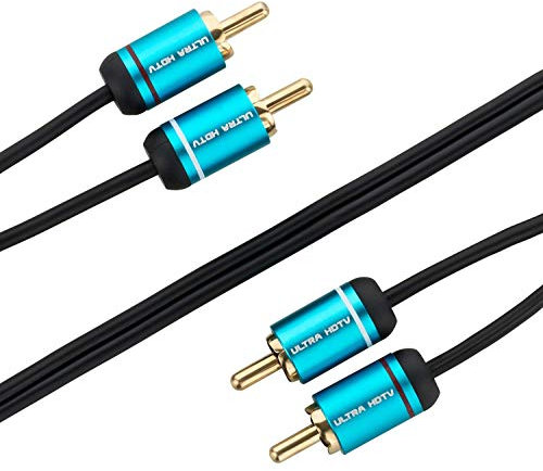 Cable Audio Video RCA de 2 Machos a 2 Machos de Ultra HDTV | Cable Phono de Nylon Trenzado | Adaptadores de Metal con Acabado Dorado | Subwoofer, Altavoces, Home Cinema, TV, DVD, Receptor | 5 m