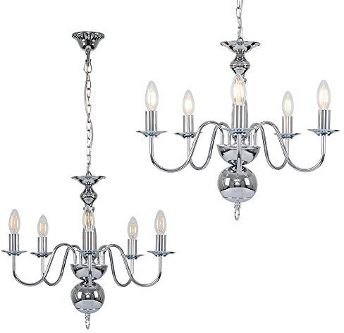 Traditional 5 Way Flemish Style Ceiling Light Chandelier Fitting in a Chrome Finish