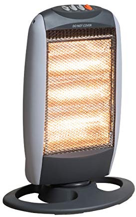Daewoo Portable Oscillating Halogen Heater | 75 Degrees Oscillation | 3 Heat Settings | Tip Over Cut-Out | Instant Heat Glow | Ideal For Homes And Offices | 1200W - Black/Grey HEA1416
