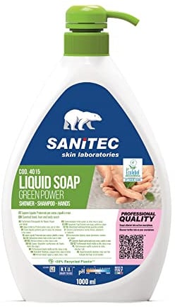Sanitec Green Power Flüssigseife, umweltfreundlich, Körper und Haar, zarter blumiger Duft, 1000 ml