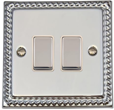 Georgian Polished Chrome Light Switch (2 Gang/White Insert/Chrome Switches) - MC202