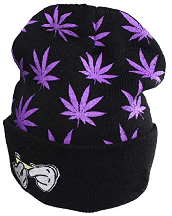 UTOWO Weed Marihuana Acryl Beanie Mützen Marihuana Weed Cuff Beanie Mütze für Damen Herren Roll-up Skully Cap, Violett, MEDIUM