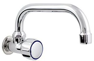 HYDROLAND Wasserventil, 3/4 U-Form, Wandventil, Kaltwasser, Schwenkbarer Auslauf, ein Knopf, Küchenarmatur, Wasserhahn für Spülbecken, Spültischarmatur, Wandarmatur, Einshand, Armatur, Silber