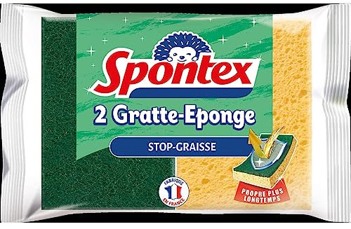 Spontex - Gratte-Eponge Stop-Graisse - 2 éponges grattantes vertes protection anti-graisse