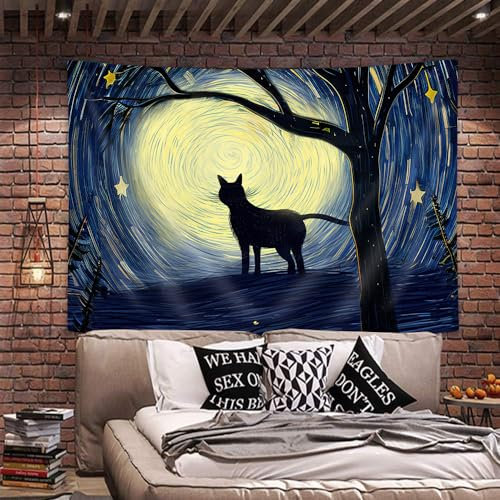 NYMB Strry Night Tapisserie, Fantasie-Tier-Katze, Mond und Sterne, Wandteppich, Galaxie, Wandbehang, Kunst für Schlafzimmer, Wohnzimmer, Collage, Schlafsaal