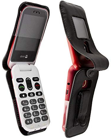 caseroxx Sac Cuir avec Clip Ceinture pour Doro 6060 en Cuir veritable, Housse de Protection à Porter à la Ceinture (avec fenêtre Transparente antisalissure; Coloris Noir)