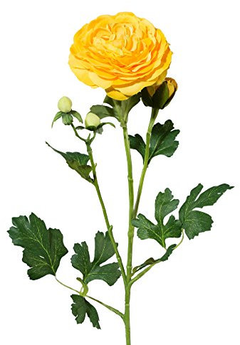 creativ home Kunstblume, Seidenblume RANUNKELZWEIG ca 56 cm. Ranunkeln, Nelken mit 2 Blüten und 2 Knospen. GELB. 3018093-30