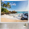 Loccor Tropischer Strand Wandteppich Foto Hintergrund Landschaft mit Palmen Felsen Welle Sommer Hawaii Wandbehang für Schlafzimmer Wohnzimmer College Wohnheim Booth Luau Party Home Dekorationen