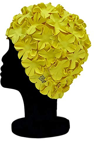 Blue Reef Isla Floral - Gorro de natación para mujer, diseño de pétalos de flores en 3D, color liso, talla única para adultos (amarillo)