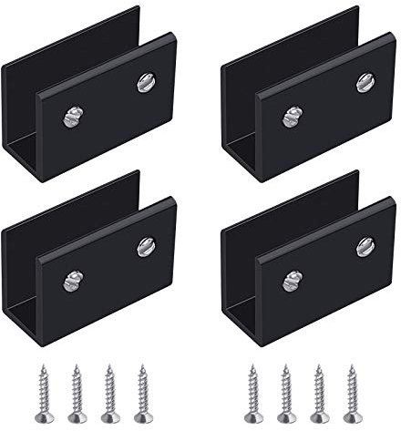 UFURMATE Pince à Verre, 4 Pièces de Support d’Étagère en Verre Murale Support Tablette Verre Noir, Fixation Tablette Verre Réglable en Alliage d'Aluminium, Pour Verre de 10 à 12 mm d'Épaisseur