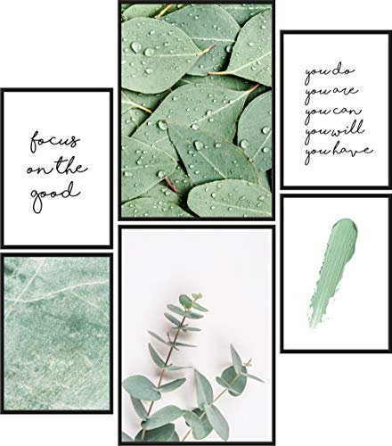 Papierschmiede® Mood Poster Set Eukalyptus light, Bilder Wohnzimmer Deko Schlafzimmer, 2x DIN A4 und 4x DIN A5, Zweige Grün Blätter Liebe - ohne Rahmen