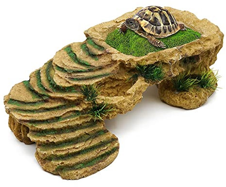 MINYULUA Schildkröte Sonnenplattform für Reptilien, Terrarium, Versteck, Schildkröte, Harz, Felsversteck Höhle, Lebensraum für Bartagamen, Frösche, Eidechsen, Spinnen, Fische, Aquarium, groß