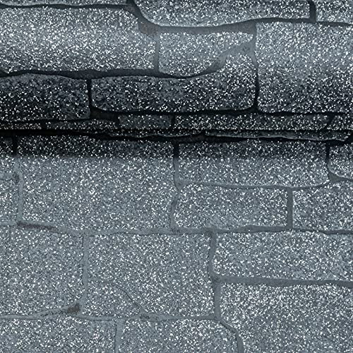 SOPHIE LAURENCE Glitter 3D Brick Wallpaper Black Silver Grey Textured Paste The Wall Thick Wallpaper for TV Walls/Sofa Background Bedroom Kitchen Bathroom Wall Decor