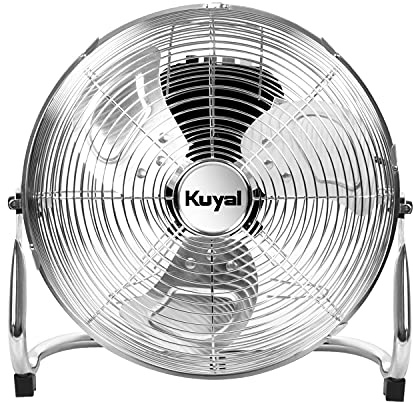 Kuyal Floor Fan, Adjustable Heavy Duty 3 Speed Floor Standing Cooling Fan, Pedestal Fans 12'' for Home, Garage, Gym and Office, Chrome…