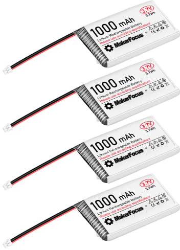 Seamuing Lot de 4 Batteries Rechargeables LiPo 3,7V 1000mAh 1S 1C avec Carte de Protection, Prise Micro JST 1.25 Compatible avec Arduino, Carte de Développement ESP32