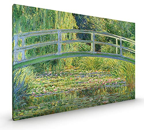 Monet Bridge over a Pond of Water Lilies CANVAS Premium Stretched with Metal Hanger in Various Sizes (CANVAS - size 30 x 22 Inch, Bridge over a Pond of Water Lilies)
