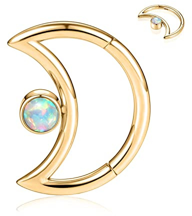 16G Daith Ohrringe Chirurgenstahl Septum Schmuck Gold Septum Ring Nasenring Helix Piercing Conch Hoop 10mm Tragus Turmohrringe Kleine Ohrringe für Damen Herren Mondform Mit Opal
