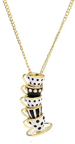 Dainty Stacked Enamel Teacup Necklace Delicate 3D Interlock Teacup Teapot Coffee Tea Cup Pendant Necklace Elegant Teacup Long Sweater Necklace for Women Girl Fashion Jewelry, enamel, teacup