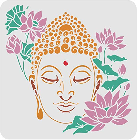 FINGERINSPIRE Buddha Schablonen zum Malen 30x30cm Lotus Buddha Zeichenschablone Mubarak Ramadan Dekor Wiederverwendbare Buddha Statuen Schablone auf Holz, Fliesen, Papier, Stoff, Boden und Wand