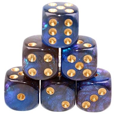 Würfelzeit 7482 - Würfelset W6 16 mm Cosmoo Night Walker w/Gold (6 RPG-Würfel im Polybeutel)