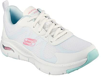 Skechers Damen Arch FIT Sneaker, Weißes Netzgewebe mit Mehreren Zierteilen, 41 EU