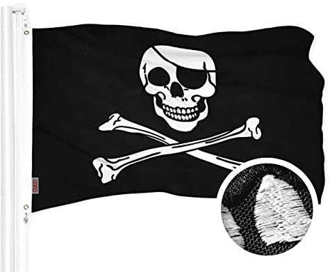 G128 Piratenflagge Jolly Roger Bones | 50,8 x 76,2 cm | ToughWeave Serie bestickt 300D Polyester | Neuheit Flagge, gesticktes Design, für drinnen und draußen, Messingösen