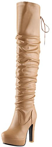 Lroey Reoly Stivali da Donna Sopra Il Ginocchio con Tacco Largo, Stivali Morbidi Tacco Alto Punta Rotonda Stivali Morbidi Senza Chiusura Plateau 117 Giallo Numero 33 EU