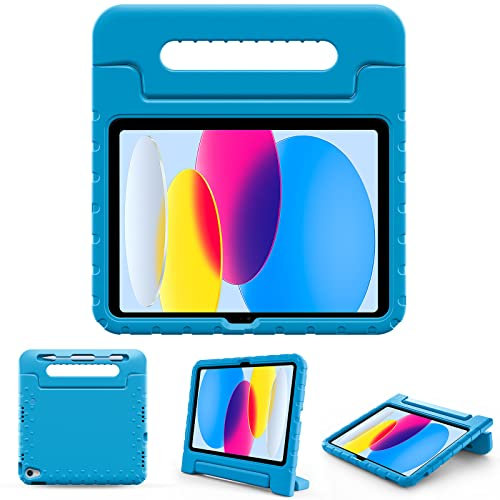 ProCase Kinder Hülle mit Kickstand für iPad 10/11 Genaration 2022 2025 (A16) Ultra Leicht Stoßfest Robust Kind Schutzhülle Umwandelbar Handgriff Handle Standfunktion -Blau